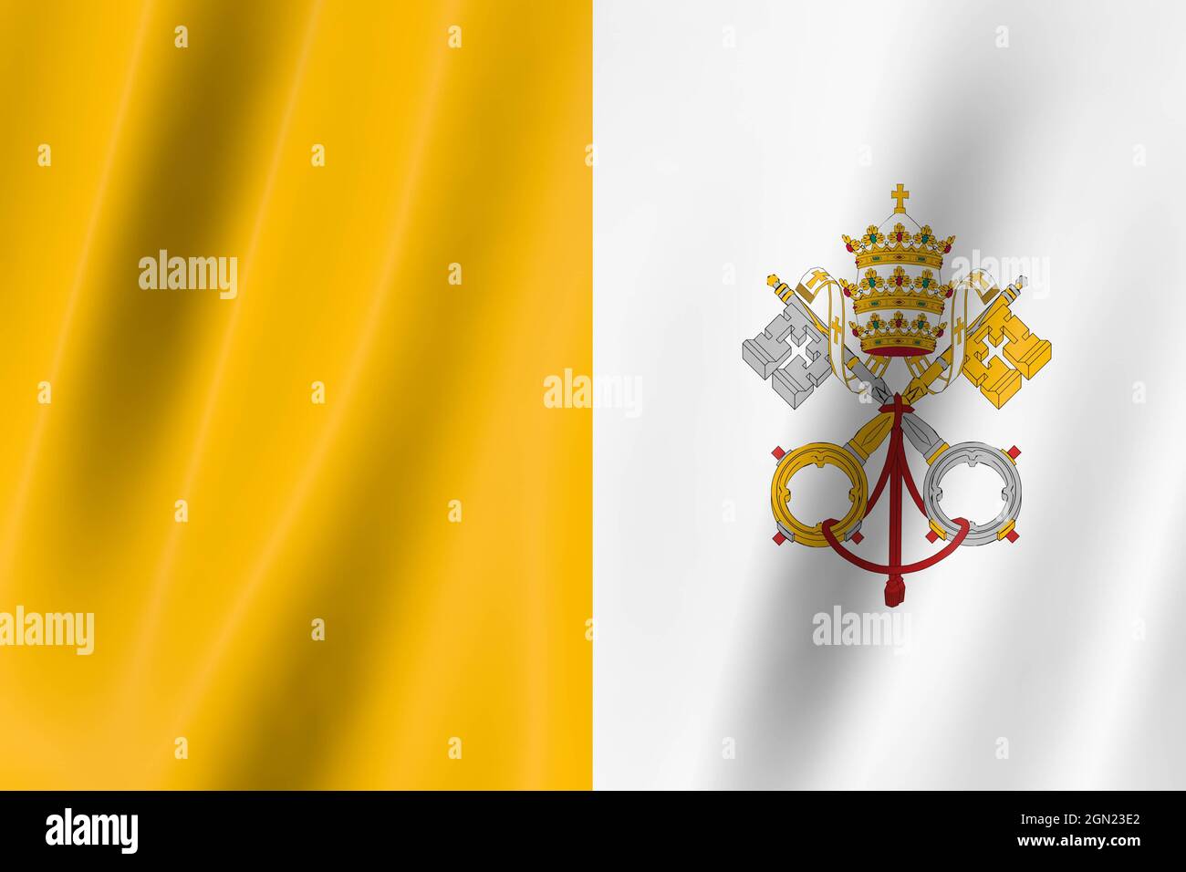 Vatikanstadt Flagge aus Seide-3D-Panoramabild Stockfoto