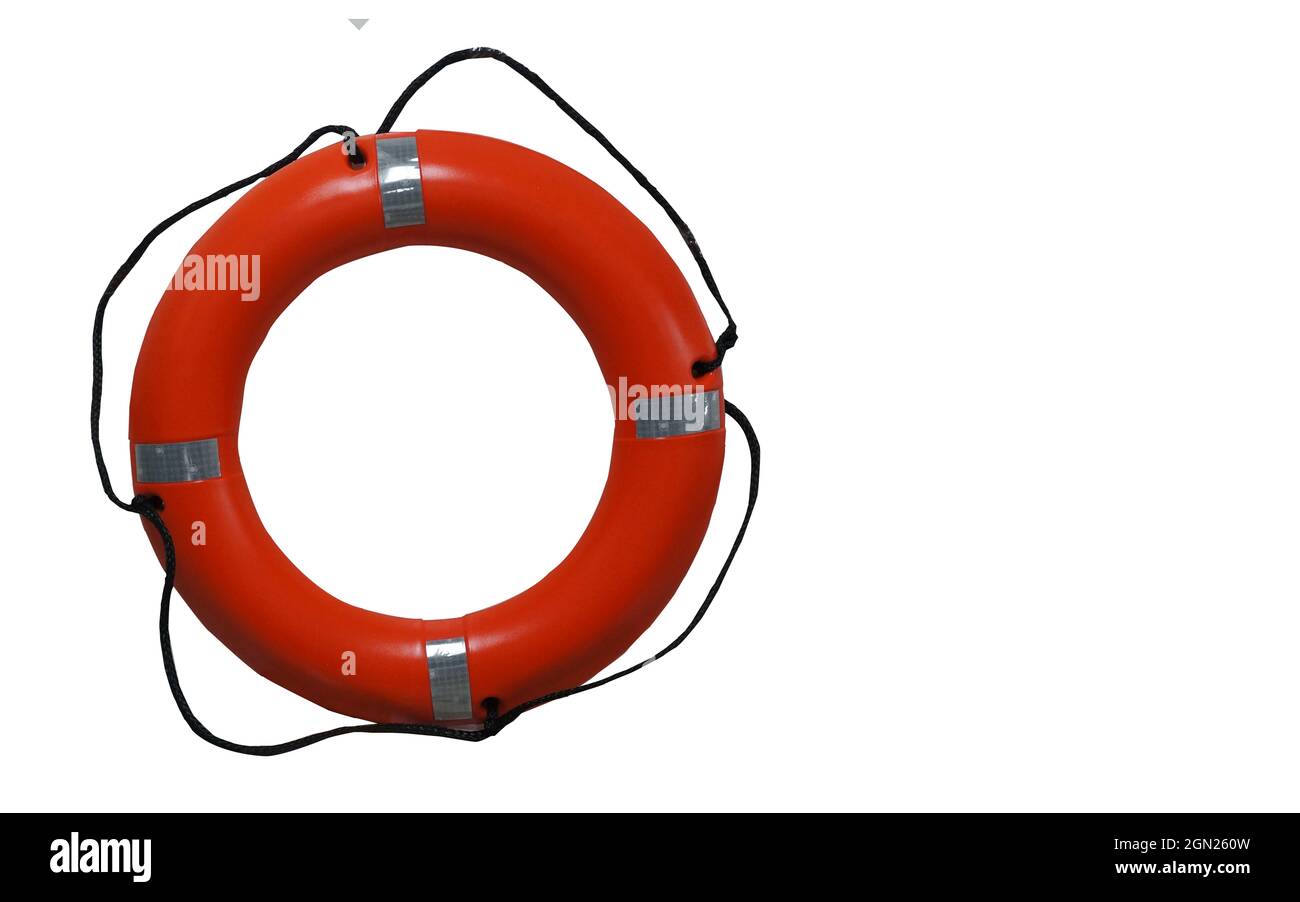Orangefarbene Kunststoffboje für die Sicherheit auf See muss jedes Segelschiff diese Sicherheitsausrüstung für die Sicherheit der Passagiere im Falle eines Akkus besitzen Stockfoto