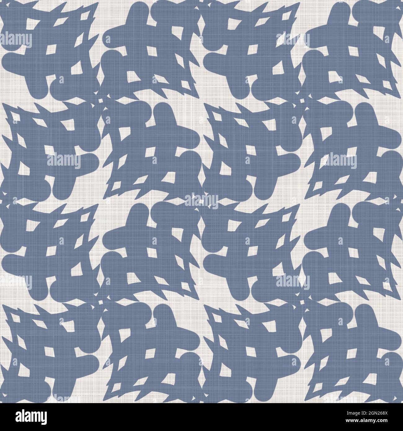 Nahtlose französisch Geo-Leinen gedruckt floralen Damast Hintergrund. Provenzalblau graue Leinenstruktur. Shabby Chic Stil gewebt verwischen Hintergrund. Textil Stockfoto