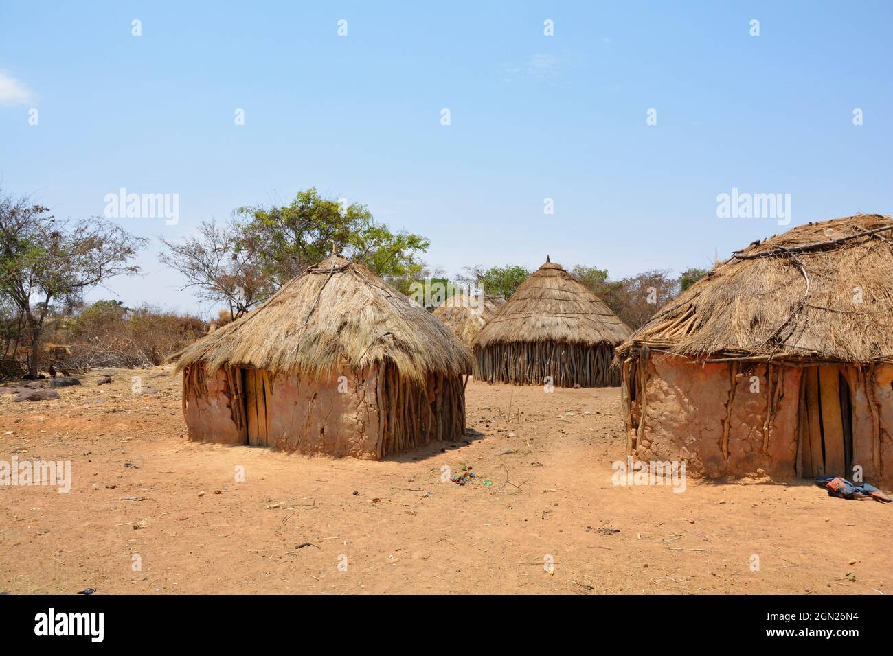 Angola; Provinz Huila; um Chibia; kleines Dorf der Muhila-Volksgruppe Stockfoto