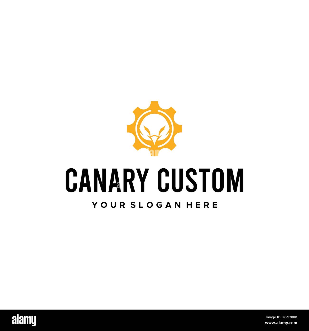 Minimalistisches CANNARY CUSTOM Gear Bird Logo Design Stock Vektor