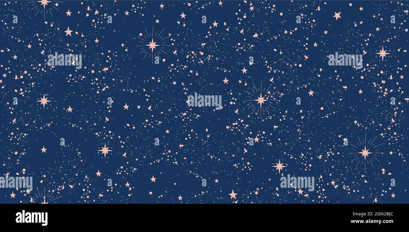 Nahtloses Boho-Muster mit Sternen auf blauem Hintergrund für Tarot, Astrologie. Magischer kosmischer Himmel, abstraktes esoterisches Ornament. Vektorgrafik Stock Vektor