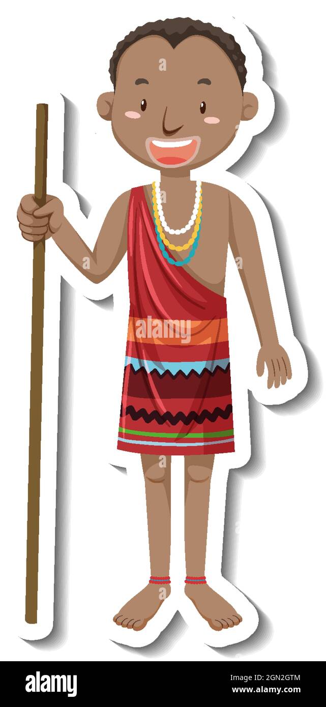 Afrikanische Tribal Mann Cartoon Charakter Aufkleber Illustration Stock Vektor