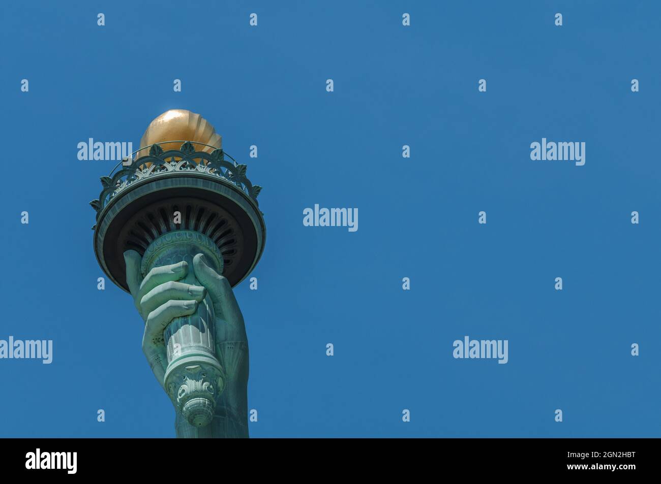 VEREINIGTE STAATEN, NEW YORK, LIBERTY ISLAND, FLAMME DER FREIHEITSSTATUE (ARCHITEKT AUGUSTE BARTHOLDI) Stockfoto