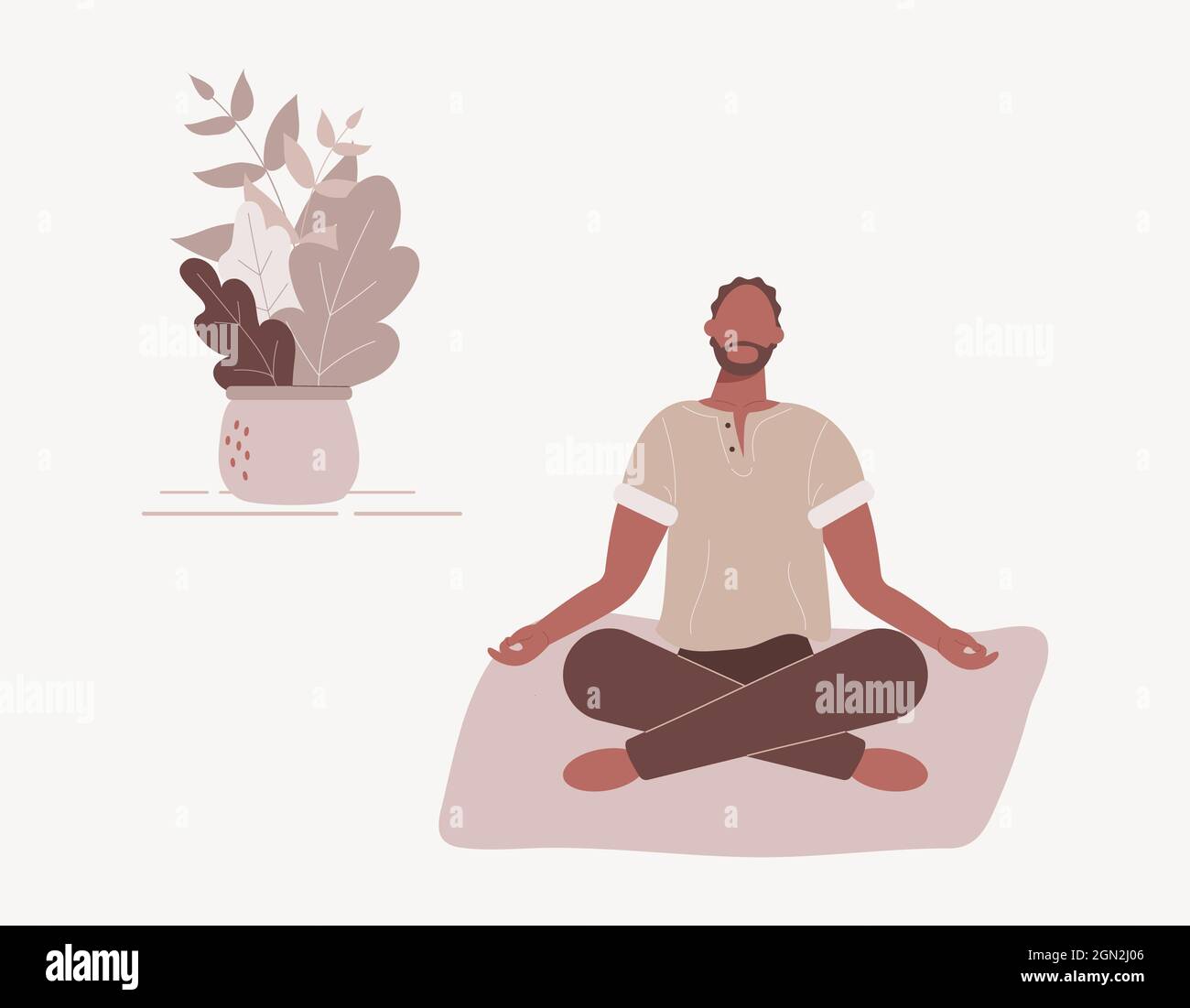 Afro-amerikanischer Mann sitzt mit gekreuzten Beinen auf dem Boden und meditiert. Junger Mann in Yoga-Haltung, Meditation, Achtsamkeit üben Stockfoto