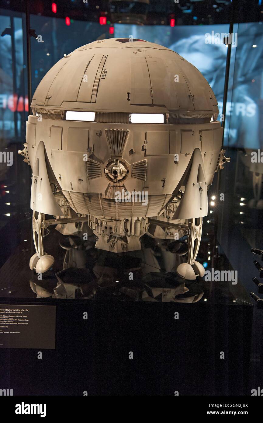 Academy Museum of Motion Pictures, kleines Modell der Mondlandefähre aus dem Jahr 2001 Eine Odyssee im Weltraum Stockfoto