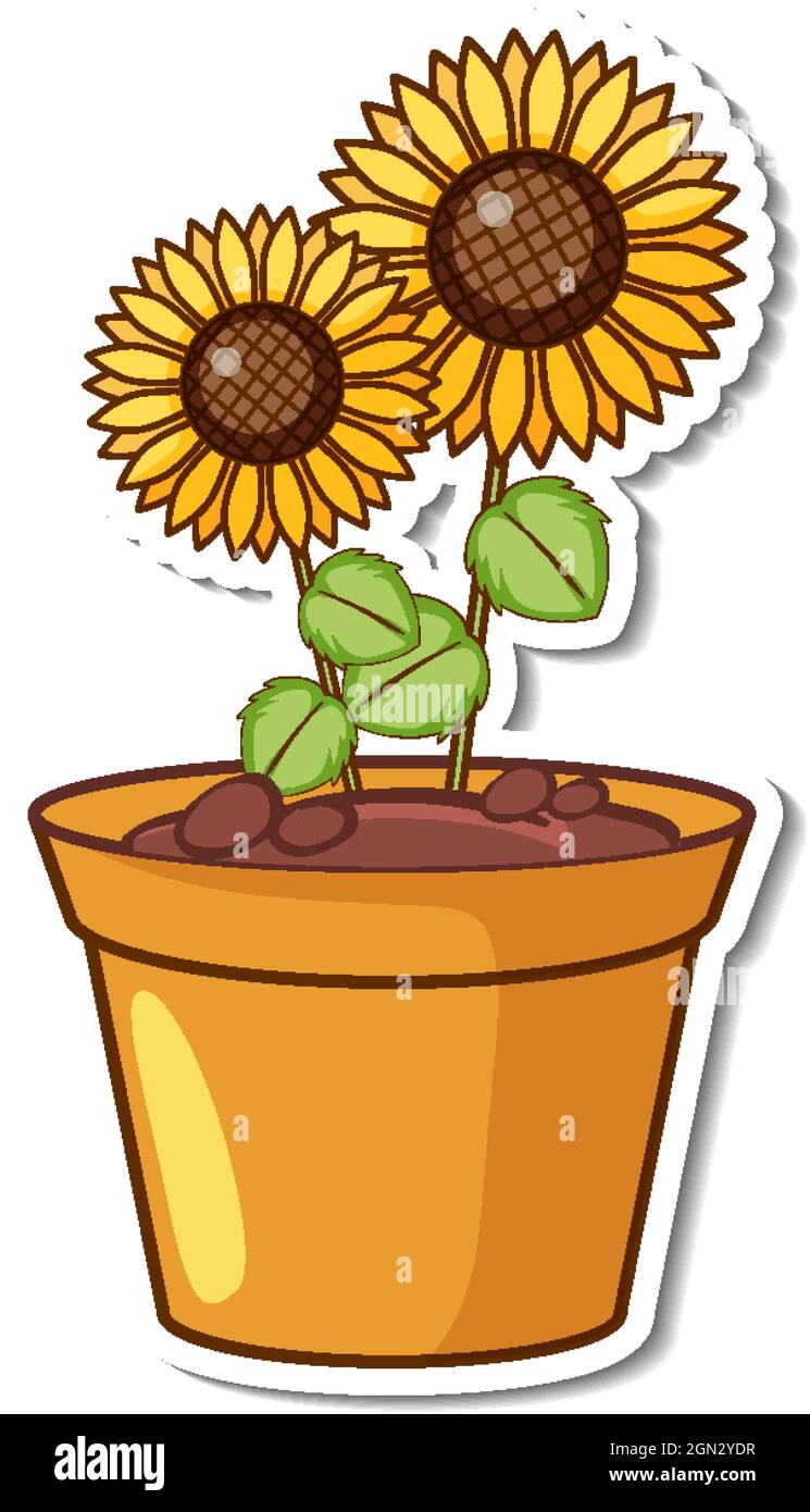 Sonnenblumen in einem Topf Aufkleber Illustration Stock Vektor