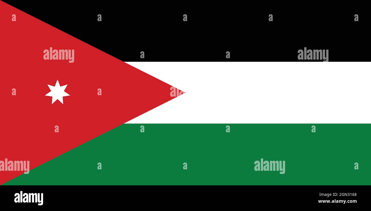 Nationalflagge Jordaniens in Originalgröße und Farben Vektordarstellung, Königreich jordanien Flagge verwendet panarabische Farben, ähnliche Flagge des Arabischen Aufstands Stock Vektor