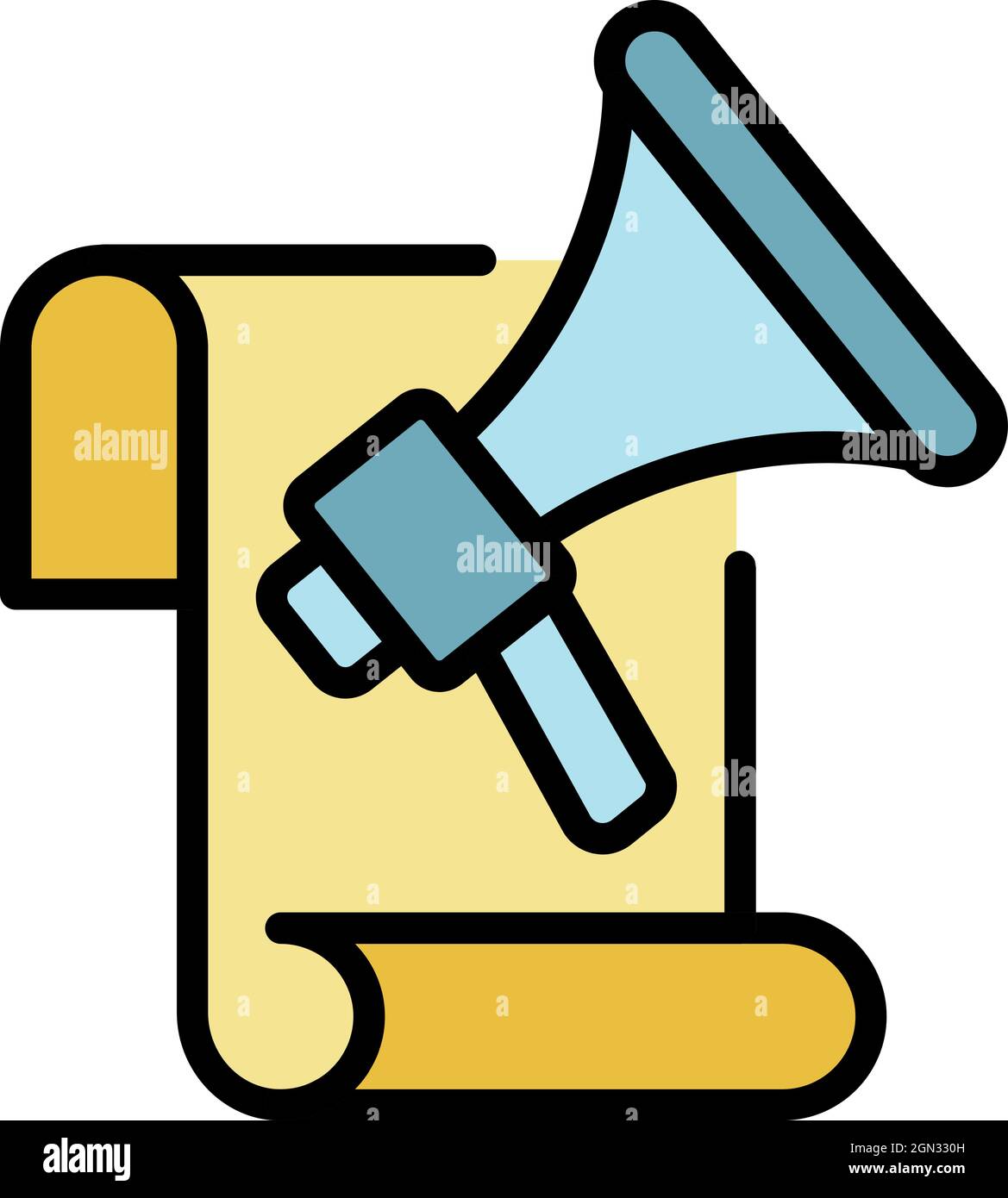 Bullhorn und Listensymbol. Kontur Bullhorn und Liste Vektor Symbol