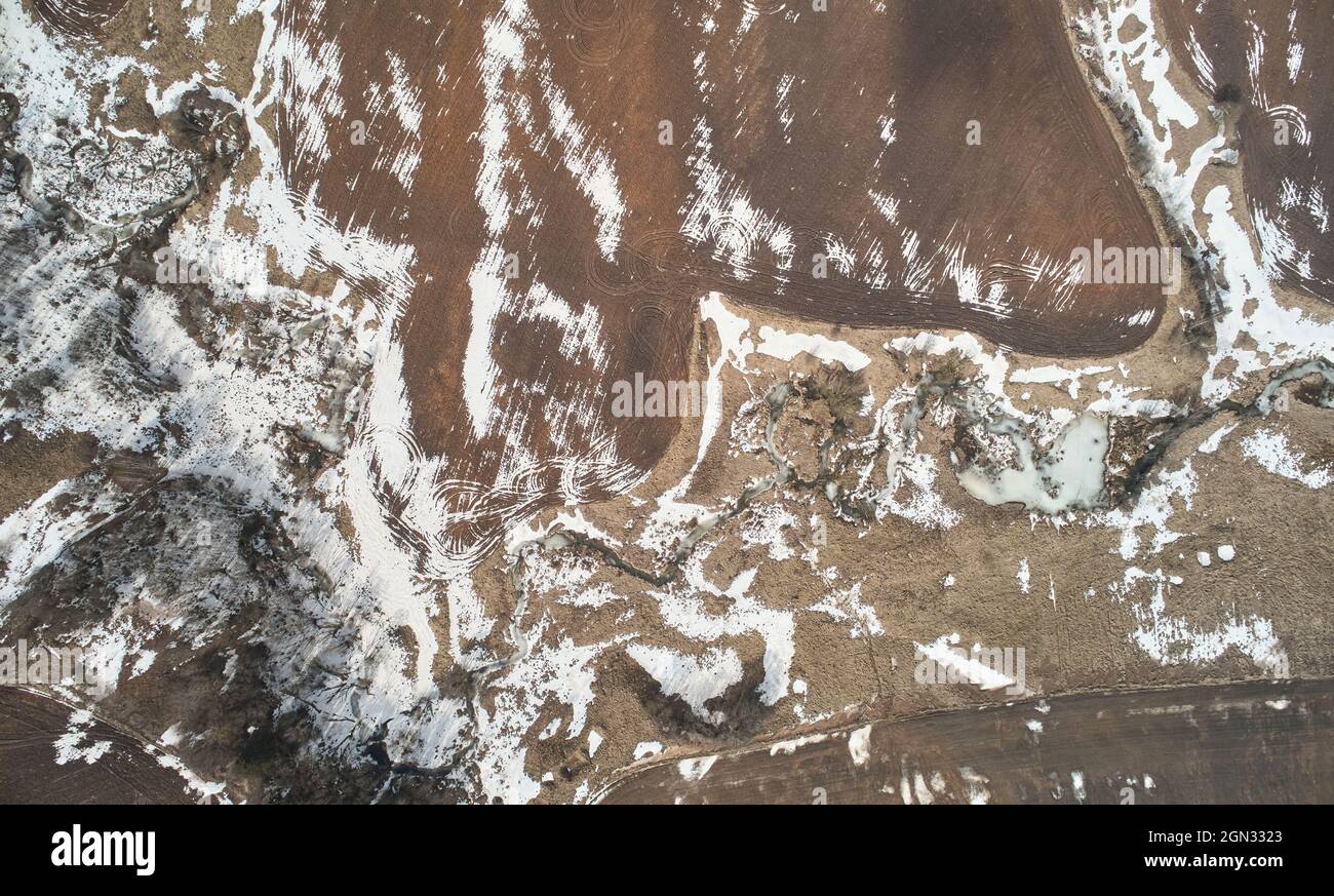 Die Oberfläche eines anderen Planeten landet über der Dronen-Ansicht von oben Stockfoto