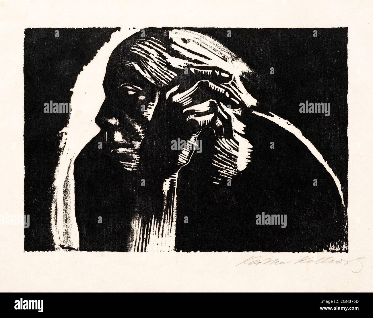 Käthe Kollwitz (1867-1945), Selbstporträt des deutschen Expressionisten, Holzschnitt, 1924 Stockfoto