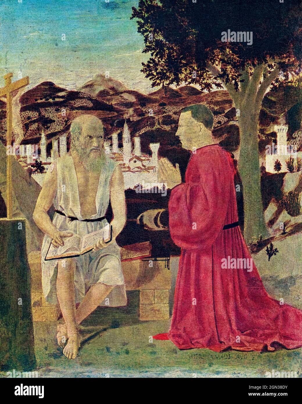 Der heilige Hieronymus und ein Spender, Gemälde von Piero della Francesco, 1440-1450 Stockfoto