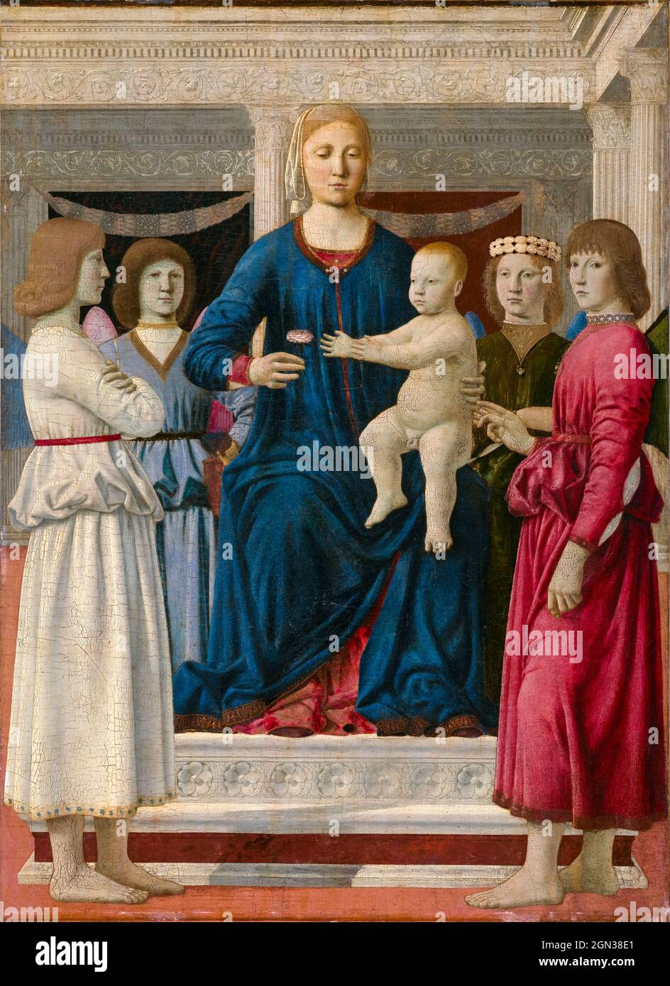 Piero della Francesco, Gemälde, Jungfrau und Kind auf dem Thron der vier Engel, 1460-1470 Stockfoto