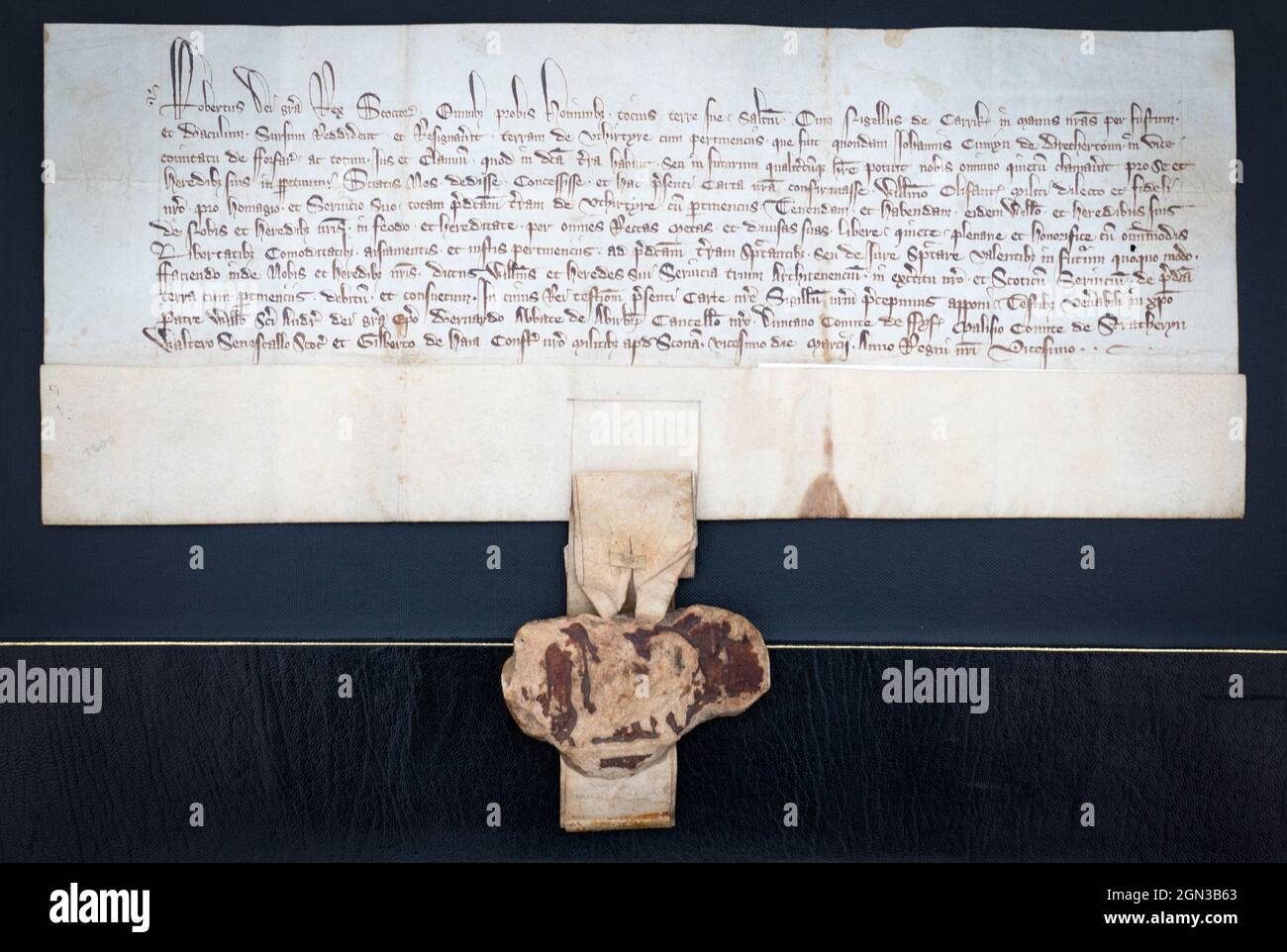 Das Robert the Bruce Letters Patent in seinem Namen als König von Schottland. Bilddatum: Dienstag, 21. September 2021. Stockfoto
