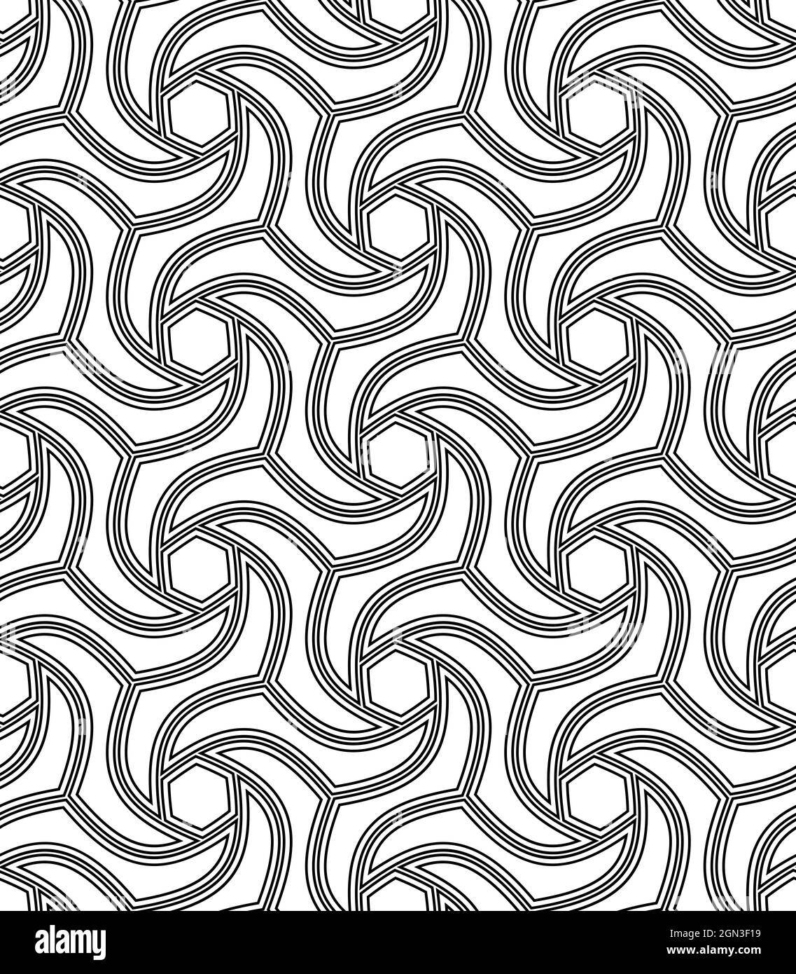 Geometrischer abstrakter sechseckiger schwarzer und weißer Hintergrund. Geometrisches modernes Ornament. Nahtloses modernes Muster Stockfoto