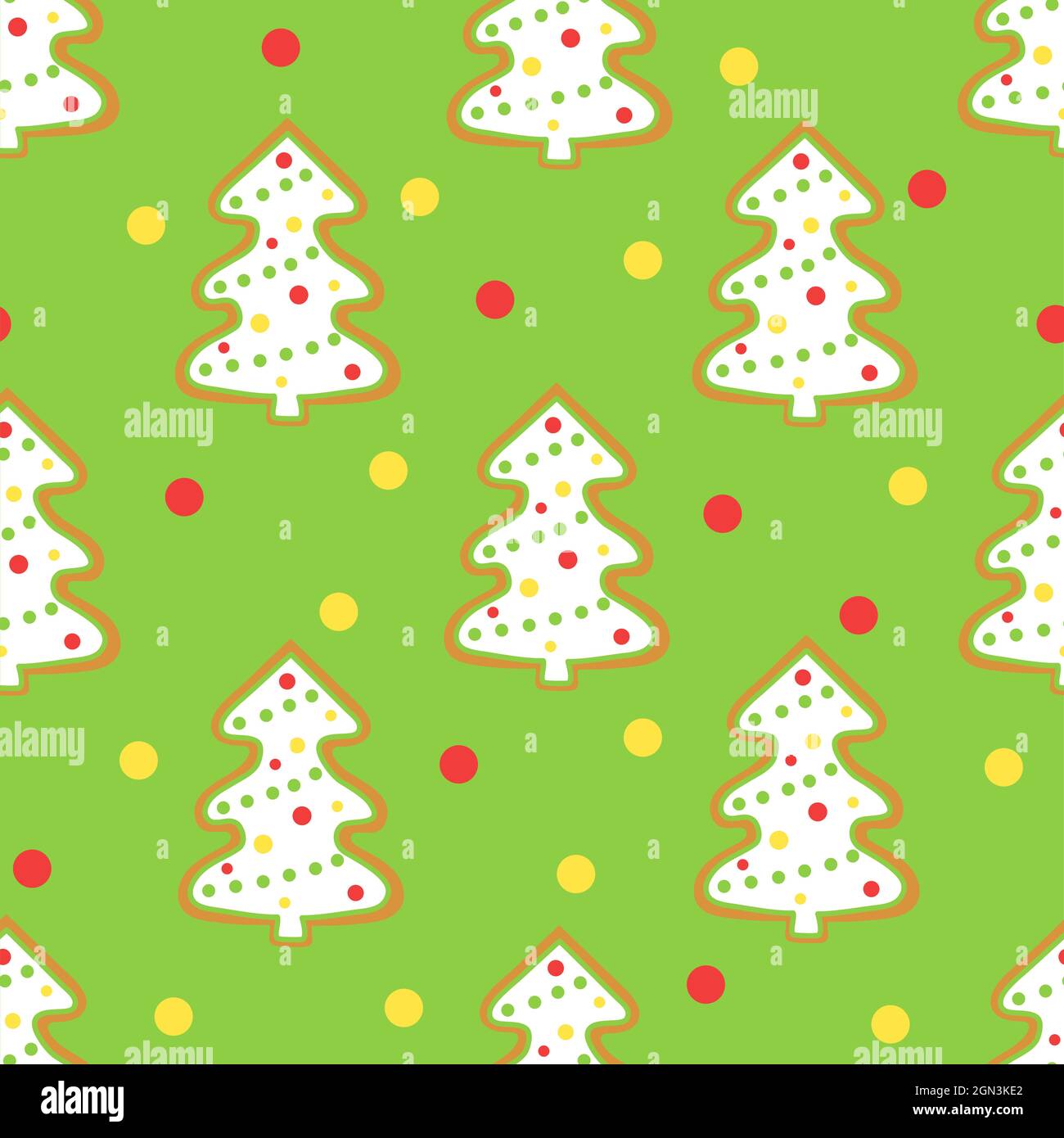 Weihnachtliche und Silvester nahtlose Muster mit Tannenbäumen. Vektor-Hintergrund mit glasierten Lebkuchen in Form von Weihnachtsbäumen. Dekorierter Kiefernbaum Stock Vektor