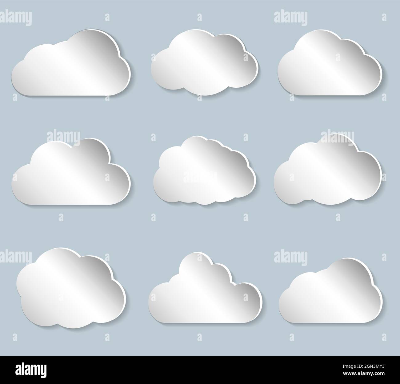 Satz von geschwollenen papiergeschnittenen Wolken, Vektor-Illustration Stock Vektor