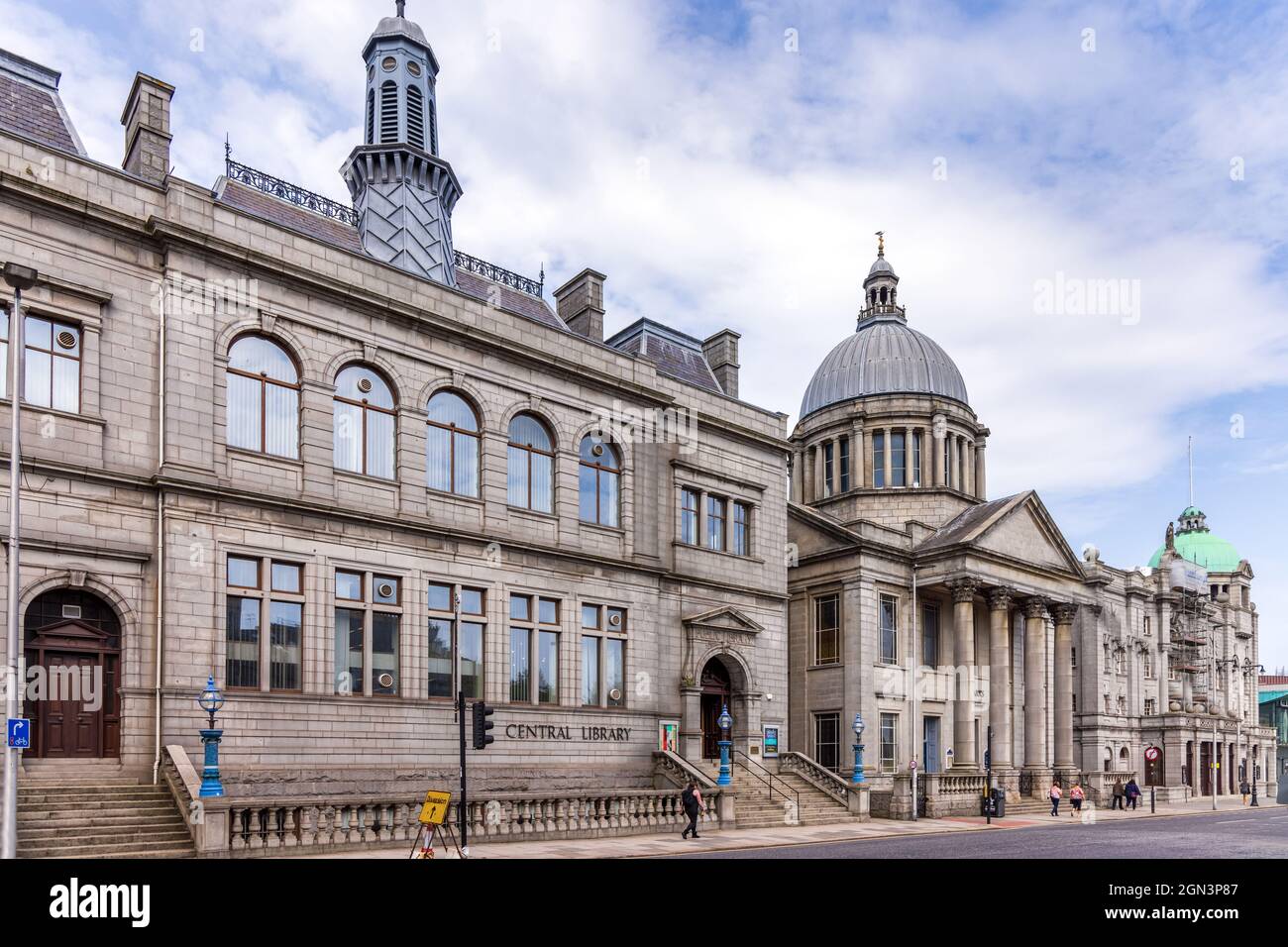 Central Library, St Mark's Church & His Majesty's Theatre, Aberdeen, Schottland. Stockfoto