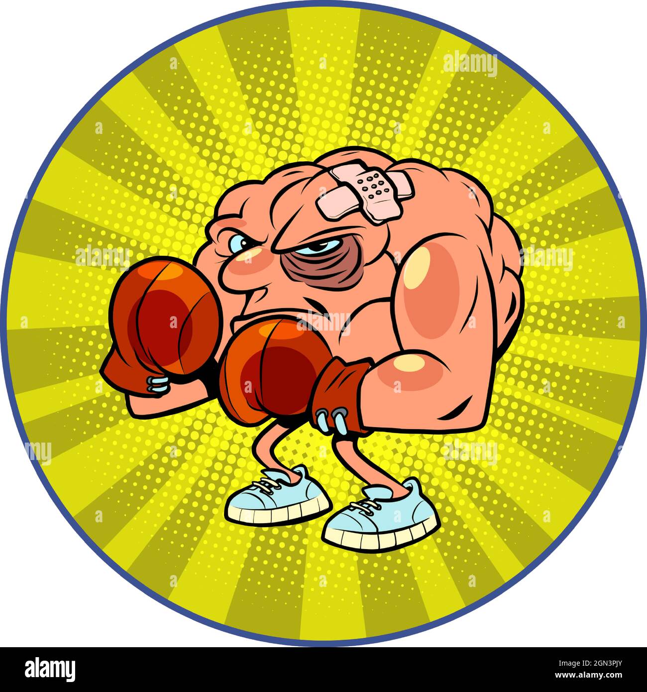 Boxer mit Verletzungen menschlichen Gehirn Charakter, klug Weise Stock Vektor