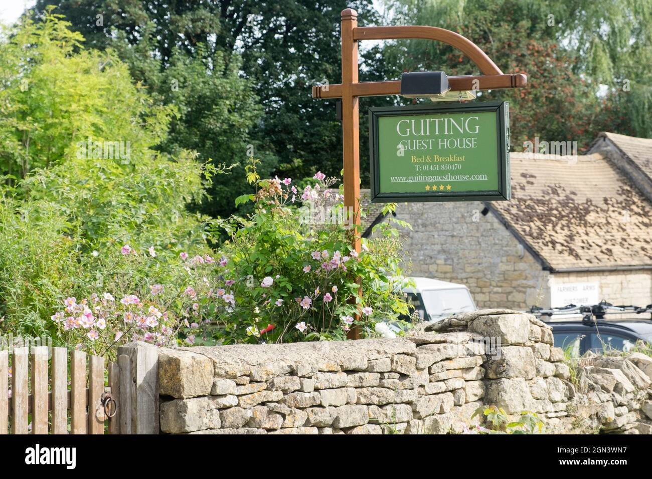 Blick auf Guiting Power, ein cotswold Village in Gloucestershire. Das Guiting Guest House Stockfoto