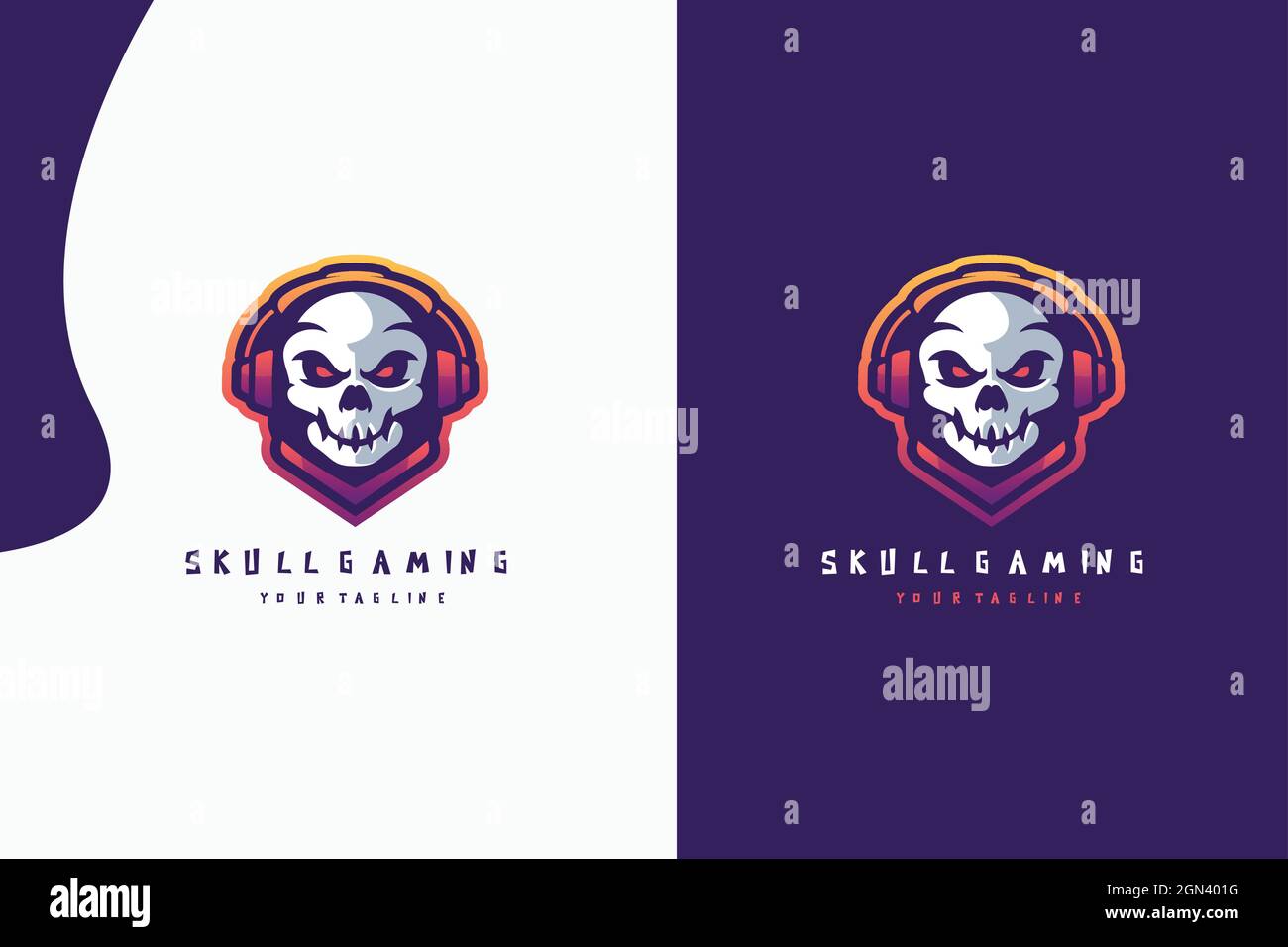 Moderne flache Schädel Gaming Maskottchen Logo-Design und Vektor-Illustration Stock Vektor