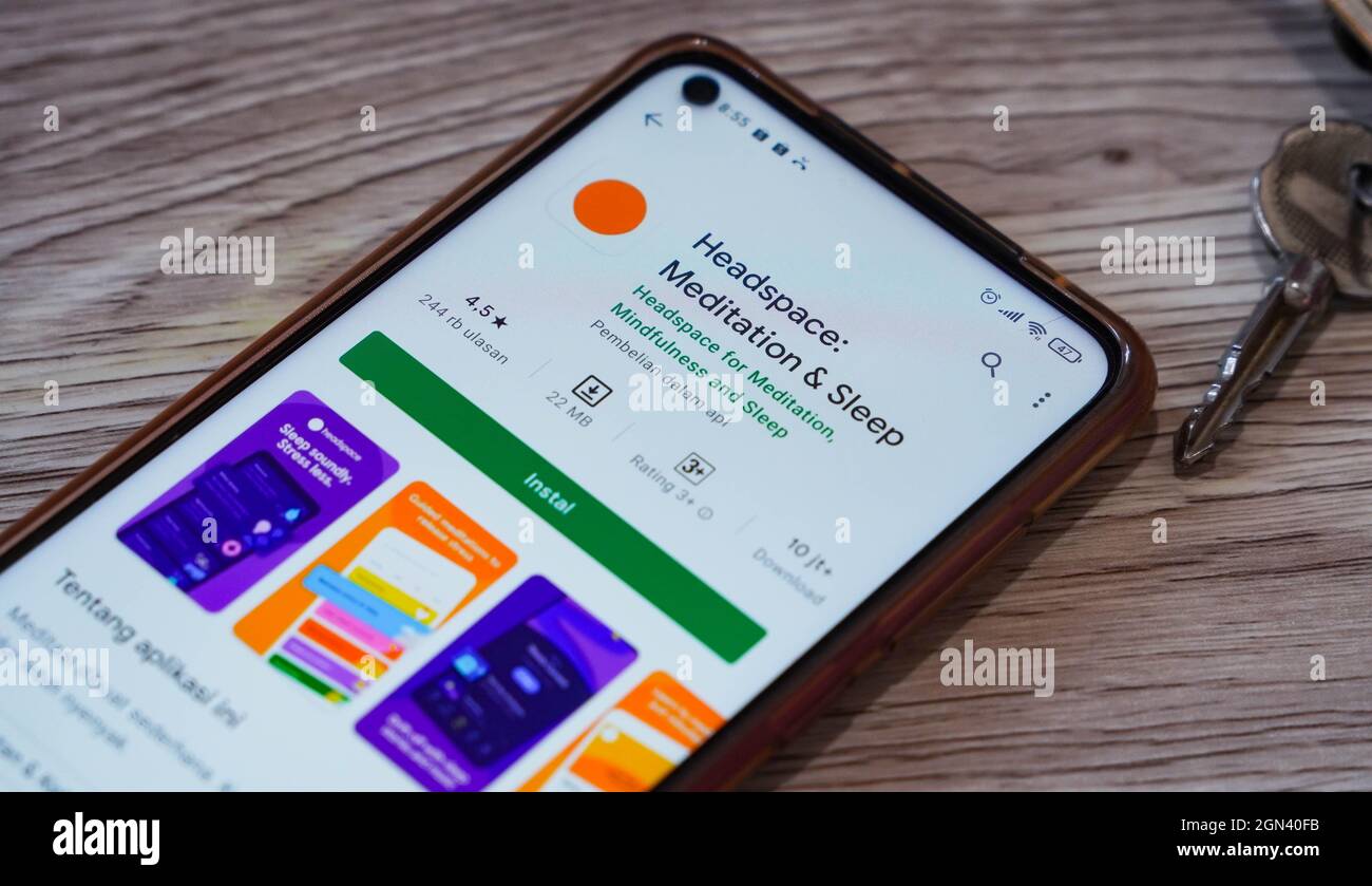 Jakarta, Indonesien-17. September 2021: Headspace Apps auf dem Telefonbildschirm am 17. September 2021. In Jakarta Indonesien. Stockfoto
