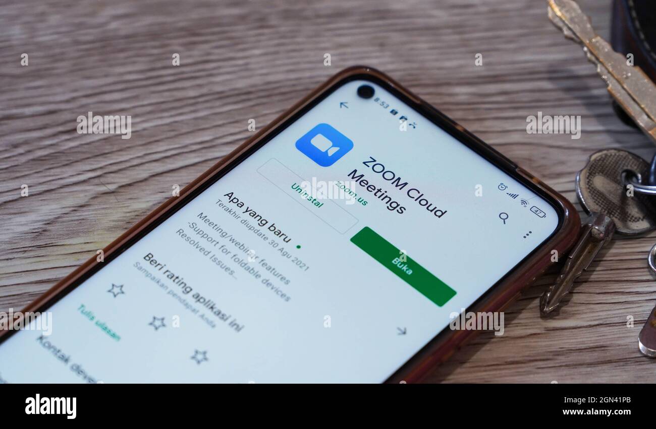 Jakarta, Indonesien-17. September 2021: Zoom Meetings Apps auf dem Telefonbildschirm am 17. September 2021. In Jakarta Indonesien. Stockfoto