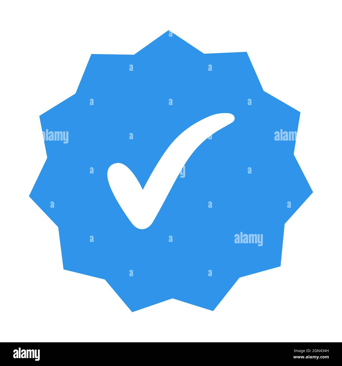 Weißes Häkchen auf dem blauen Polygon 11 Corners STAR Badge-Symbol des verifizierten Benutzers Stock Vektor