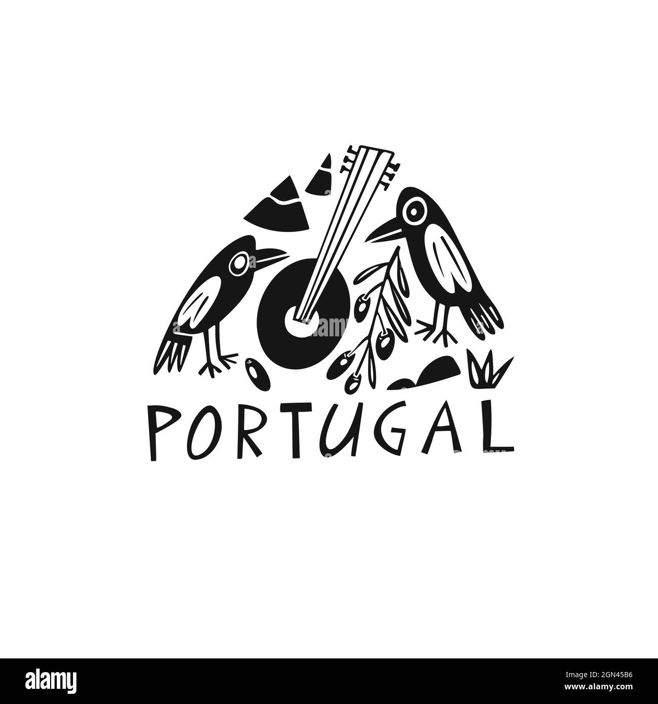 Vektor Handgezeichnetes Symbol von Portugal. Reisebilder portugiesischer Schilder. Handgezeichnete Schriftzüge. Portugiesisches Wahrzeichen-Logo Stock Vektor