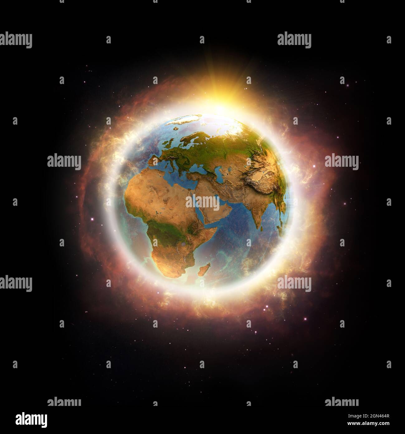 Globale Erwärmung, Klimawandel, weltweite Katastrophe auf dem Planeten Erde. 3D-Illustration - Elemente dieses Bildes, die von der NASA eingerichtet wurden. Stockfoto