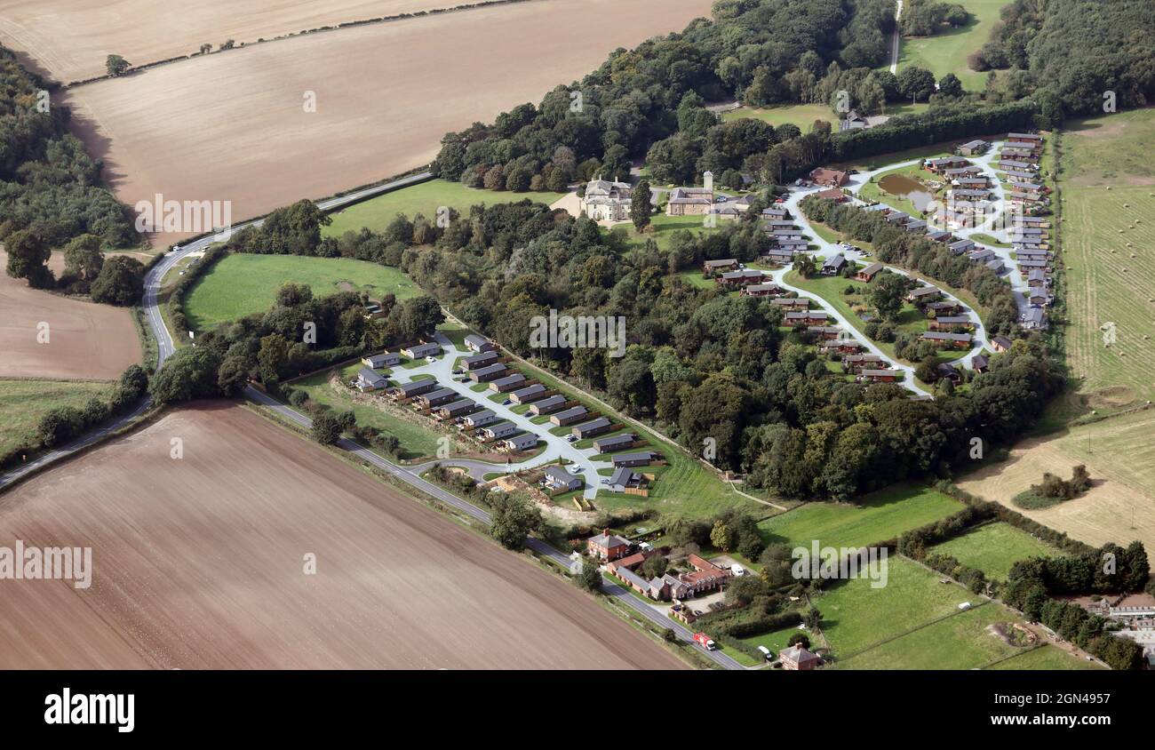 Luftaufnahme des Raywell Hall Country Lodge Park, East Yorkshire Stockfoto