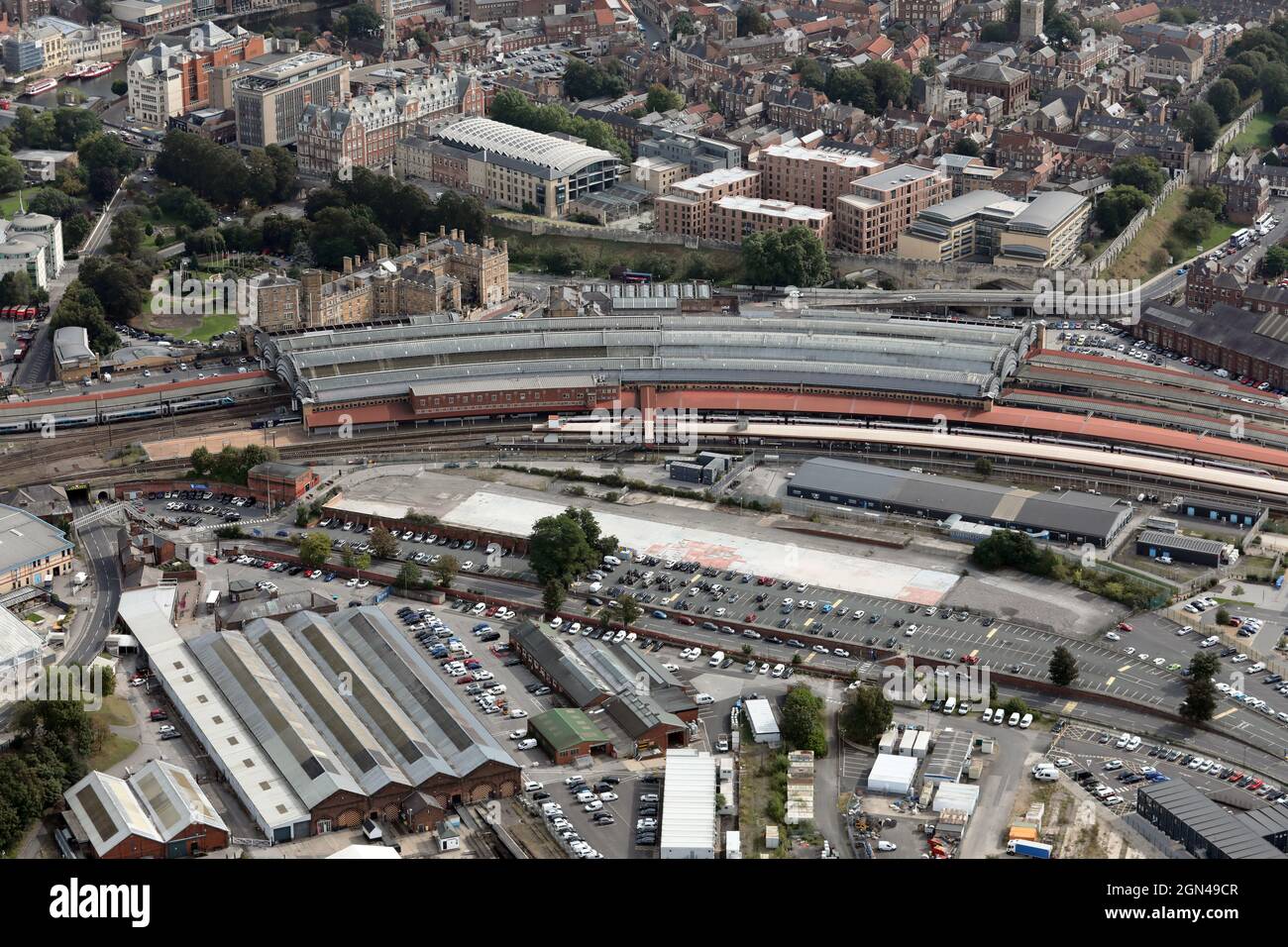 Luftaufnahme des York Railway Station Stockfoto