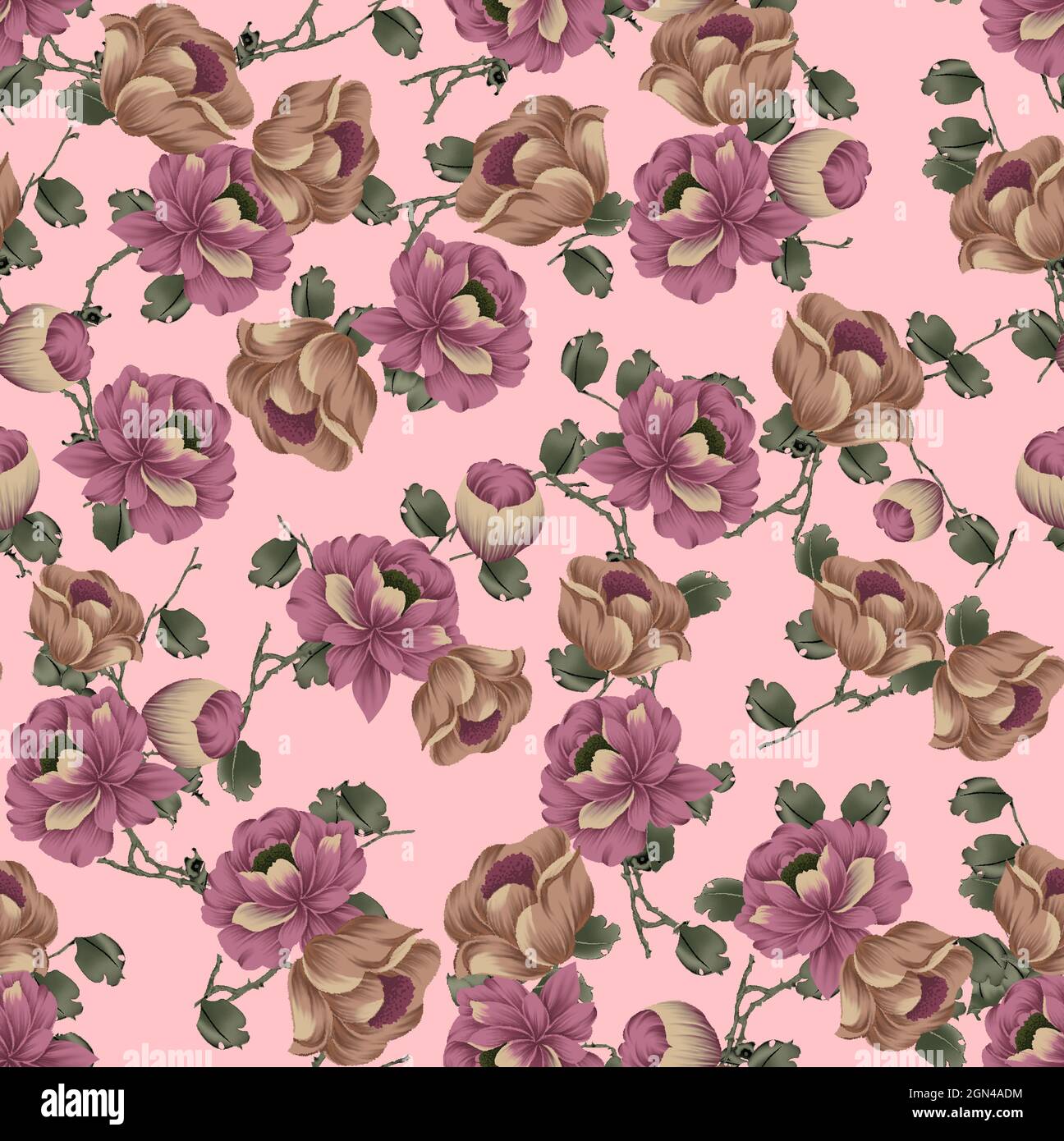 2D-Illustration einer hübschen Tapete mit Blumenmuster Stockfoto