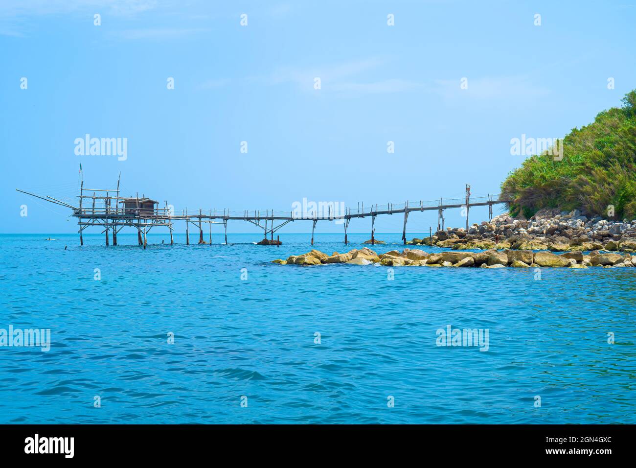 Trabocco Turchino in San Vito Chietino, Abruzzen - traditionelles Fischerhaus Stockfoto