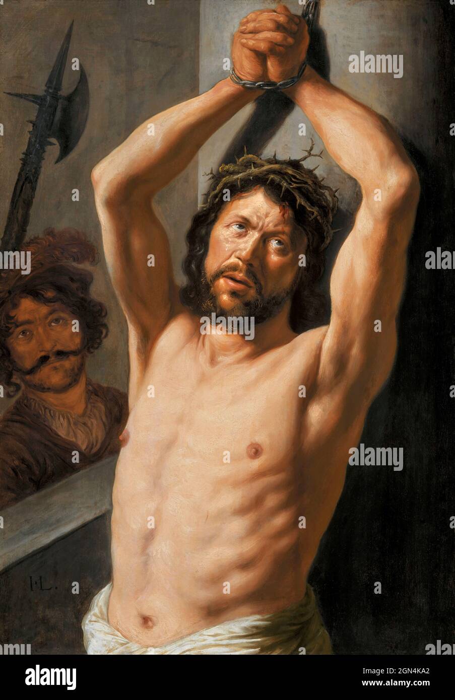 Christus an der Säule von Jan Lievens (1607-1674), dem niederländischen Künstler des Goldenen Zeitalters, Öl auf Tafel, c. 1625/7 Stockfoto