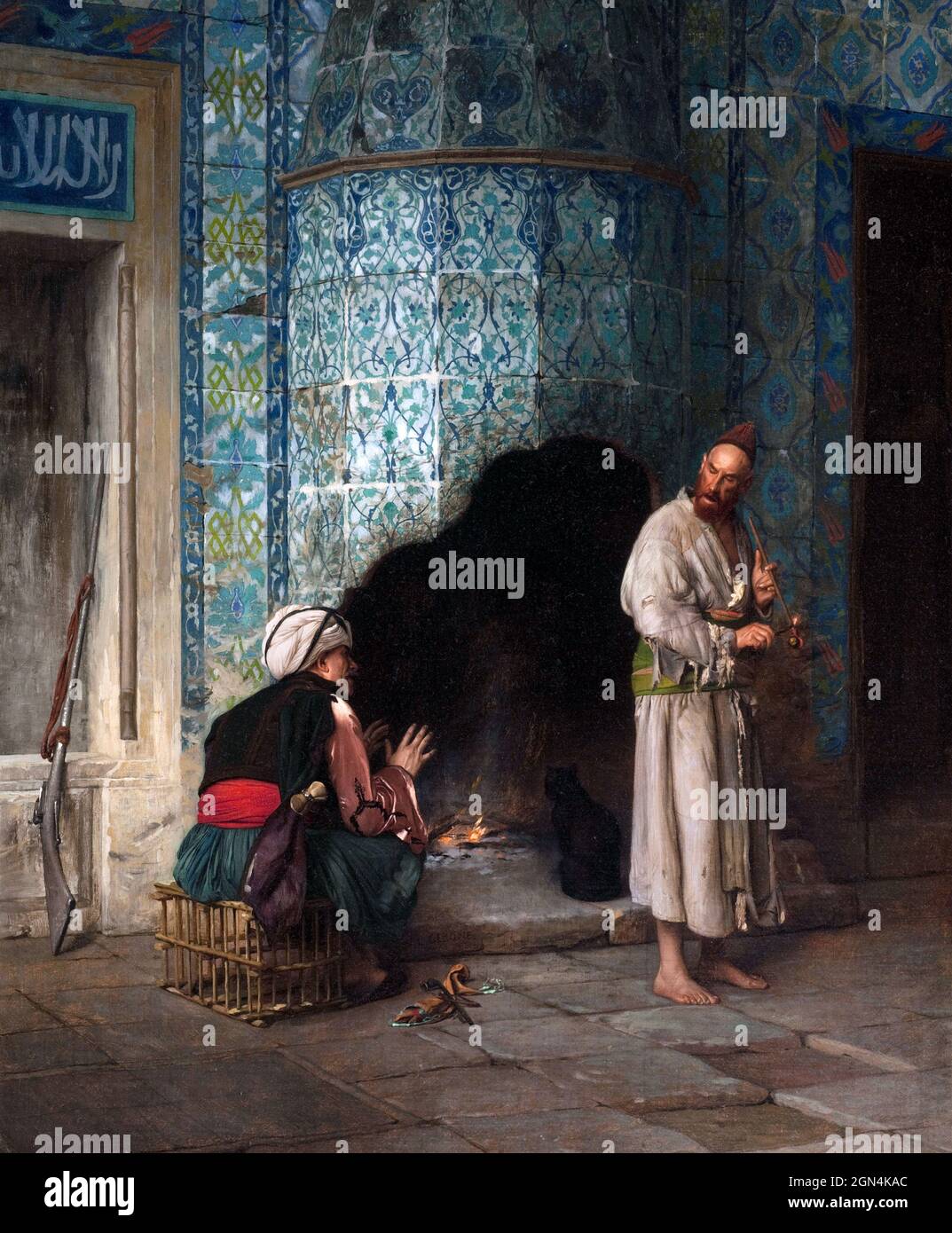 Ein Chat am Kamin von Jean-Léon Gérôme (1824-1904), Öl auf Leinwand, 1881 Stockfoto