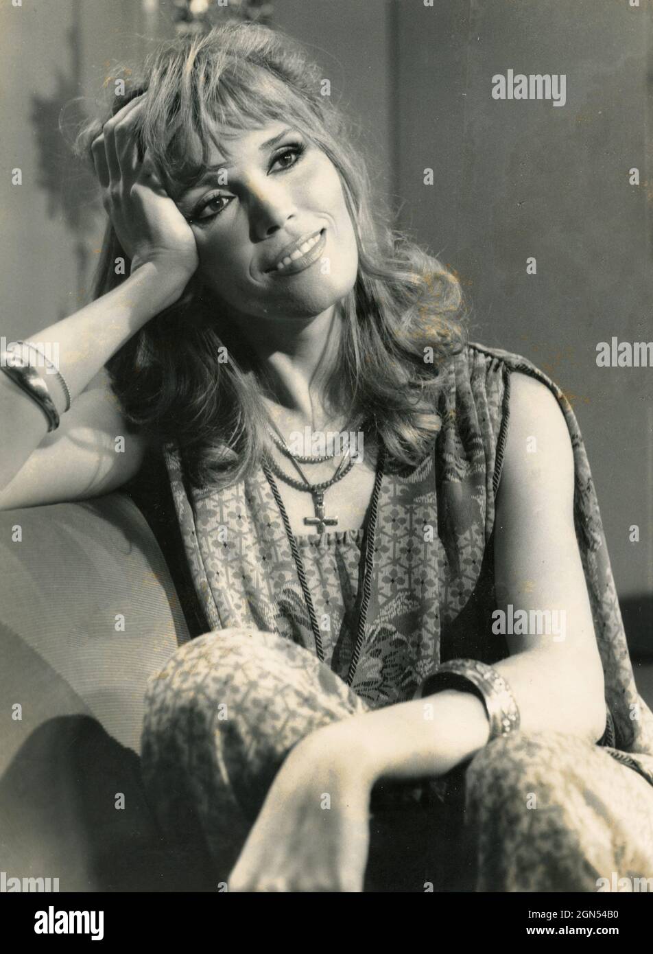 Die französische Sängerin und TV-Moderatorin Amanda Lear, 1970er Jahre Stockfoto
