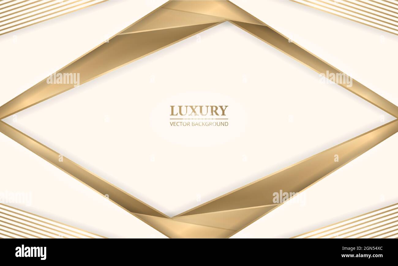 Elegante realistische Creme Schatten Luxus-Design-Hintergrund mit goldenen Linien und Schatten. 3D-Konzept mit beigefarbenem und goldenem Papierschnitt. Vektorgrafik. Stock Vektor