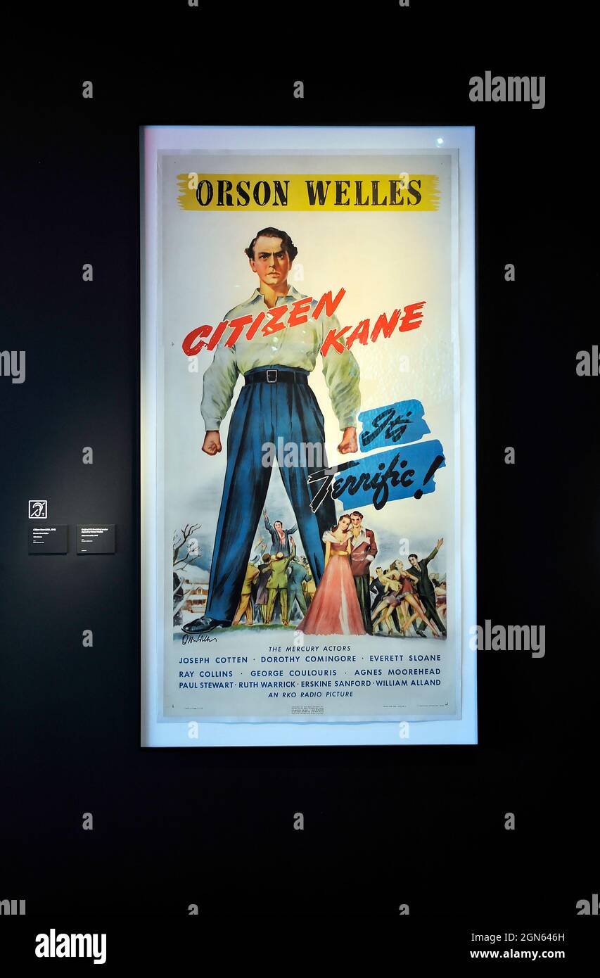 Vintage-Poster von „City Kane“ im Academy Museum of Motion Pictures in Los Angeles, Kalifornien Stockfoto