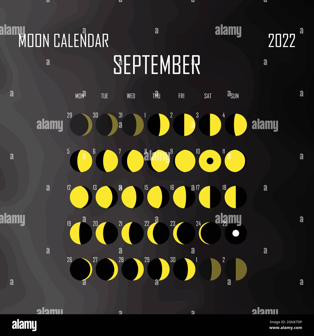 September 2022 Mondkalender. Astrologisches Kalenderdesign. planer. Platz  für Aufkleber. Modell des Monatszyklus-Planers. Isoliert schwarz und weiß  Stock-Vektorgrafik - Alamy