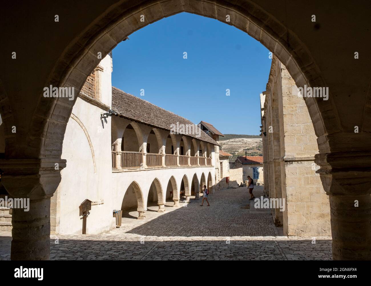 Das Kloster des Heiligen Kreuzes, Omodos, Region Limassol, Zypern. Stockfoto