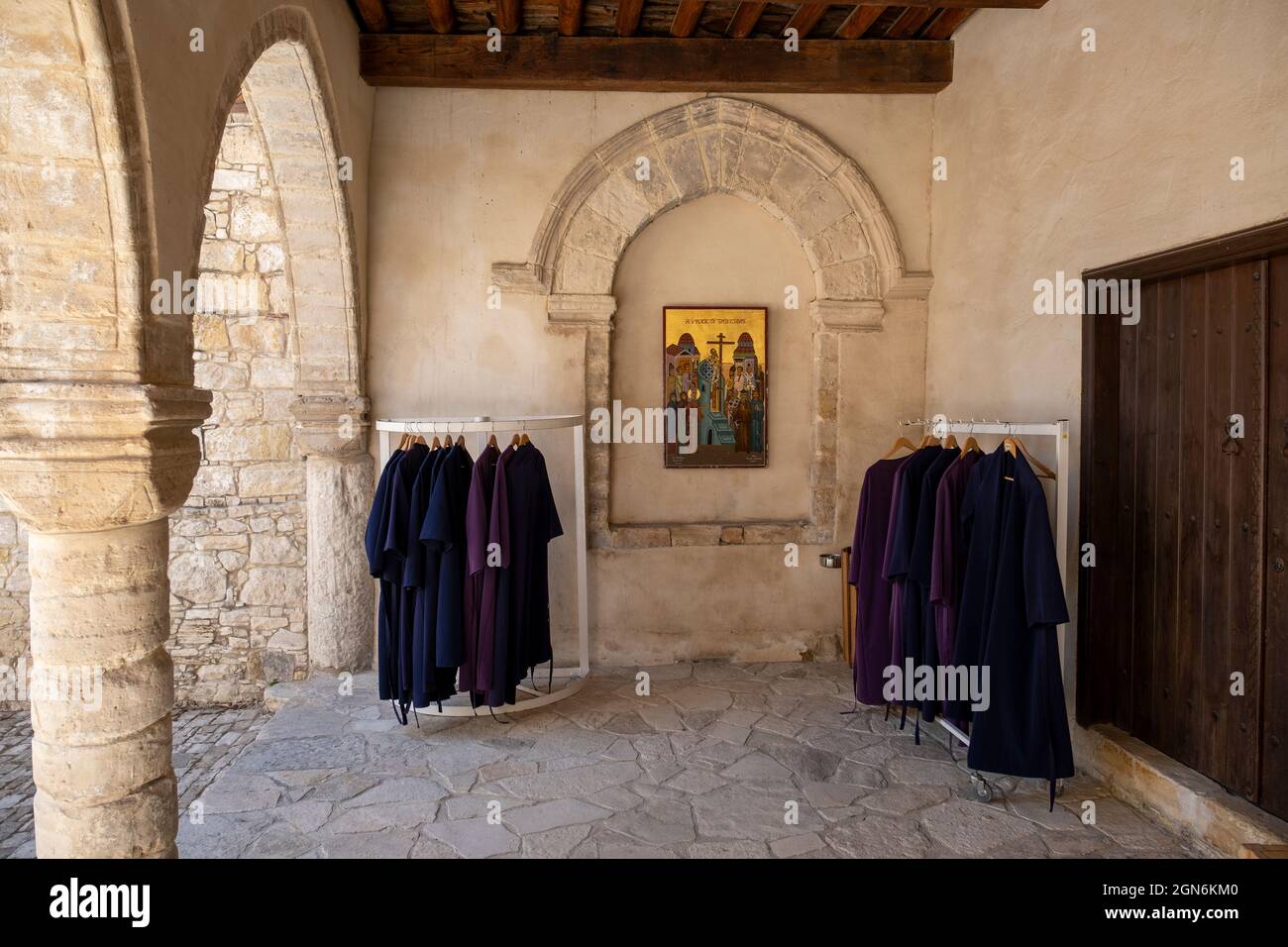 Das Kloster des Heiligen Kreuzes, Omodos, Region Limassol, Zypern. Stockfoto