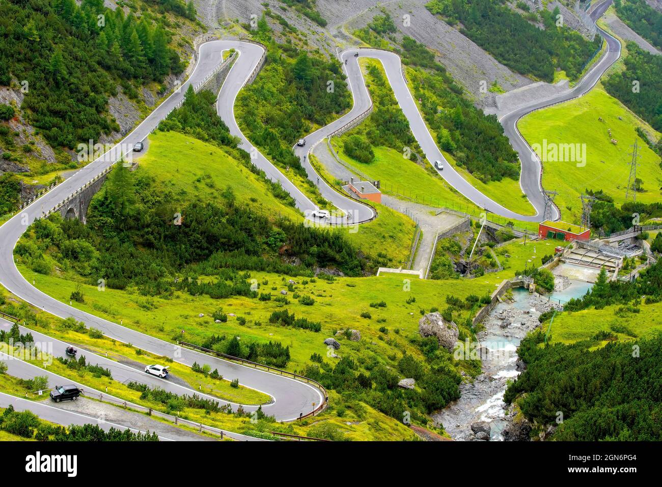 Zickzack-Straße zum Stilfserjoch, Valdidentro, Südtirol, Italien, dem Stilfserjoch-Pass, Norditalien, auf einer Anhöhe an der Grenze zur Schweiz Stockfoto