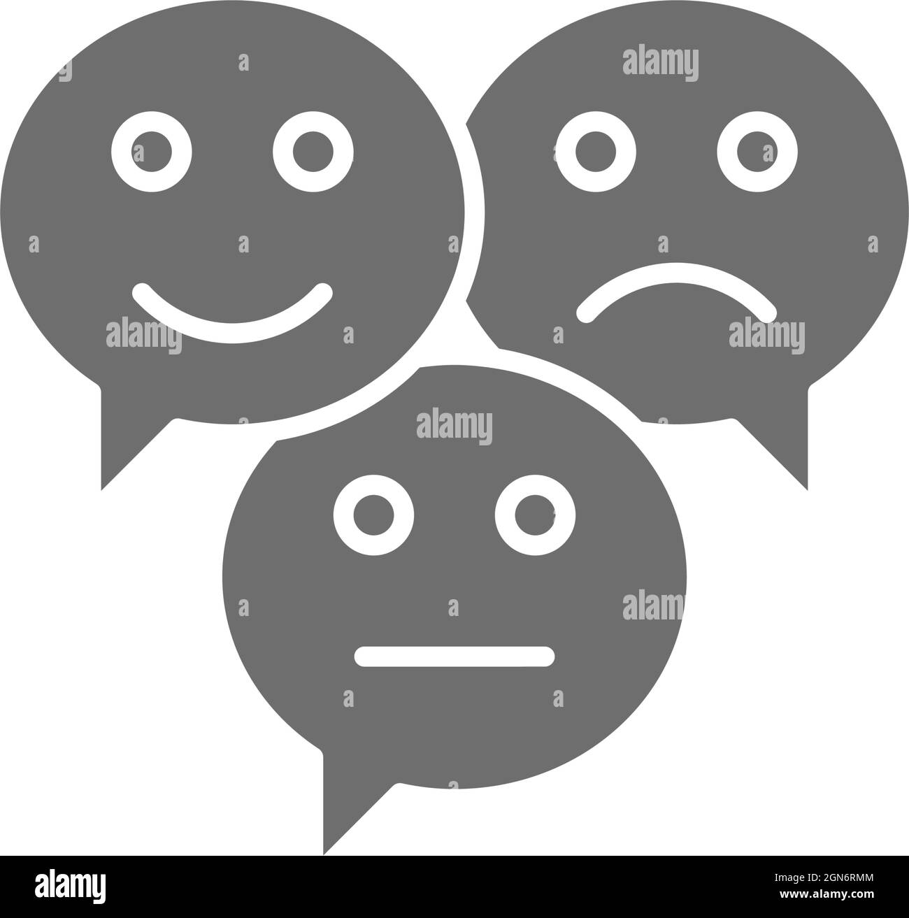 Feedback Emoticon Chats, positive, negative und neutrale Sprechblasen graues Symbol Stock Vektor