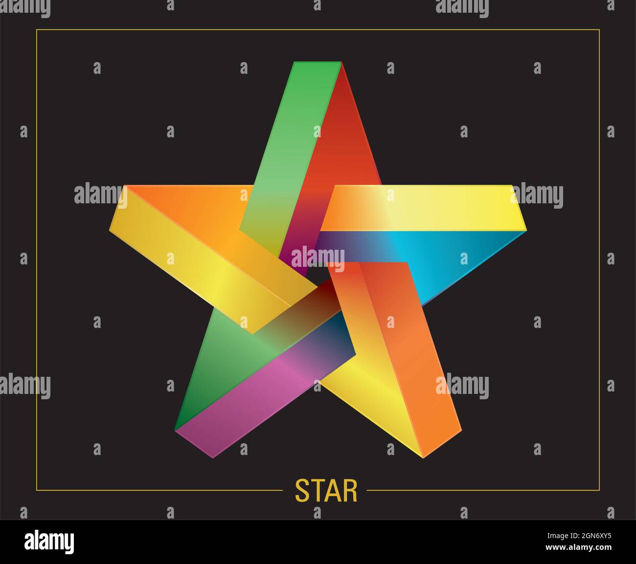 Bunter Stern, Pentagramm in unmöglicher Form. Vektorgrafik. EPS10. Stock Vektor
