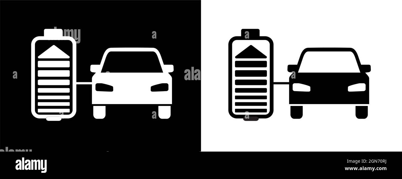 Schild mit zwei Alternativen in schwarz und weiß zum Aufladen von Elektroautos. Vektorgrafik. EPS10 Stock Vektor