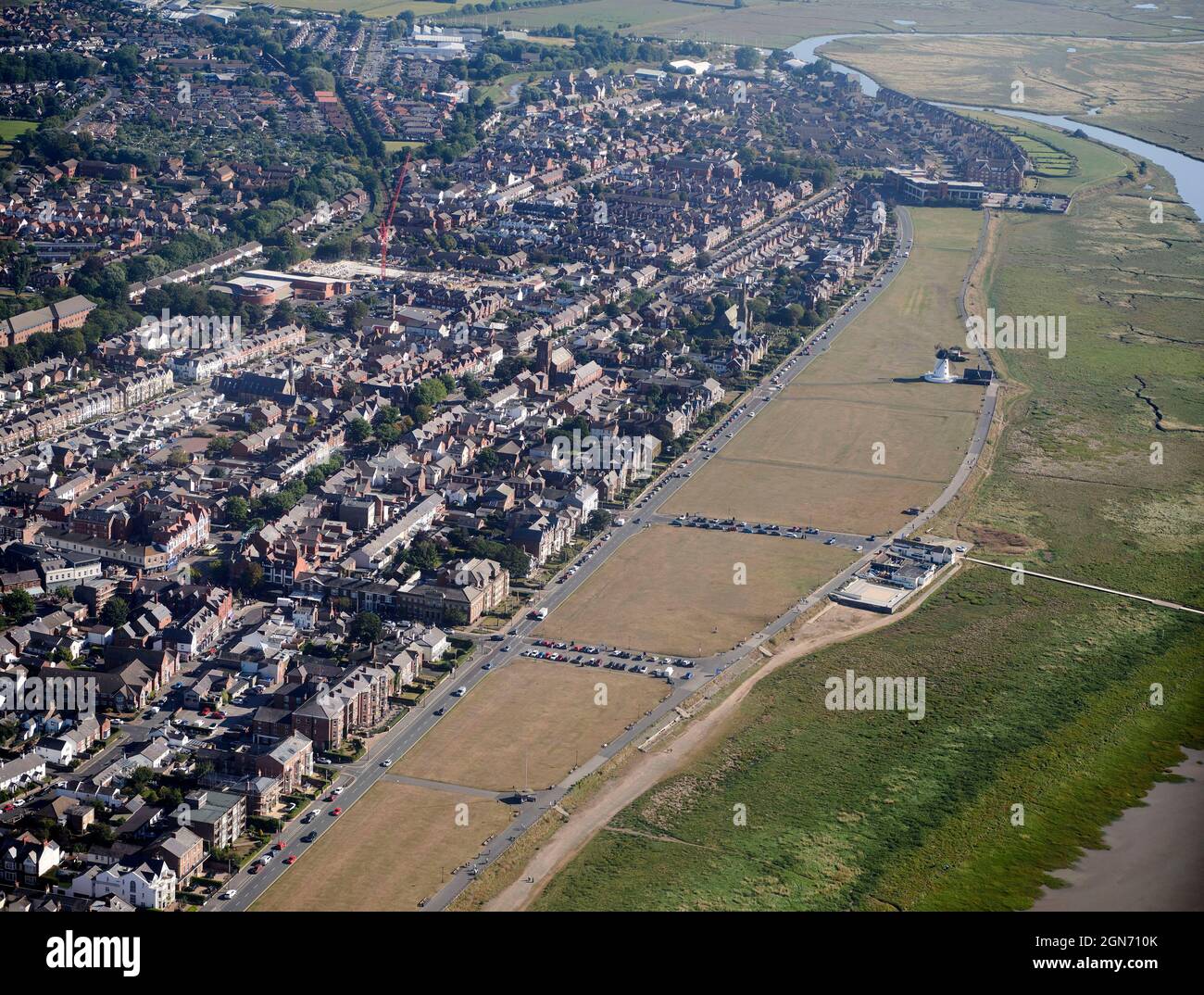 Eine Luftaufnahme des Strandes von Lytham St Annes, West Lancashire, Nordwestengland, Großbritannien Stockfoto