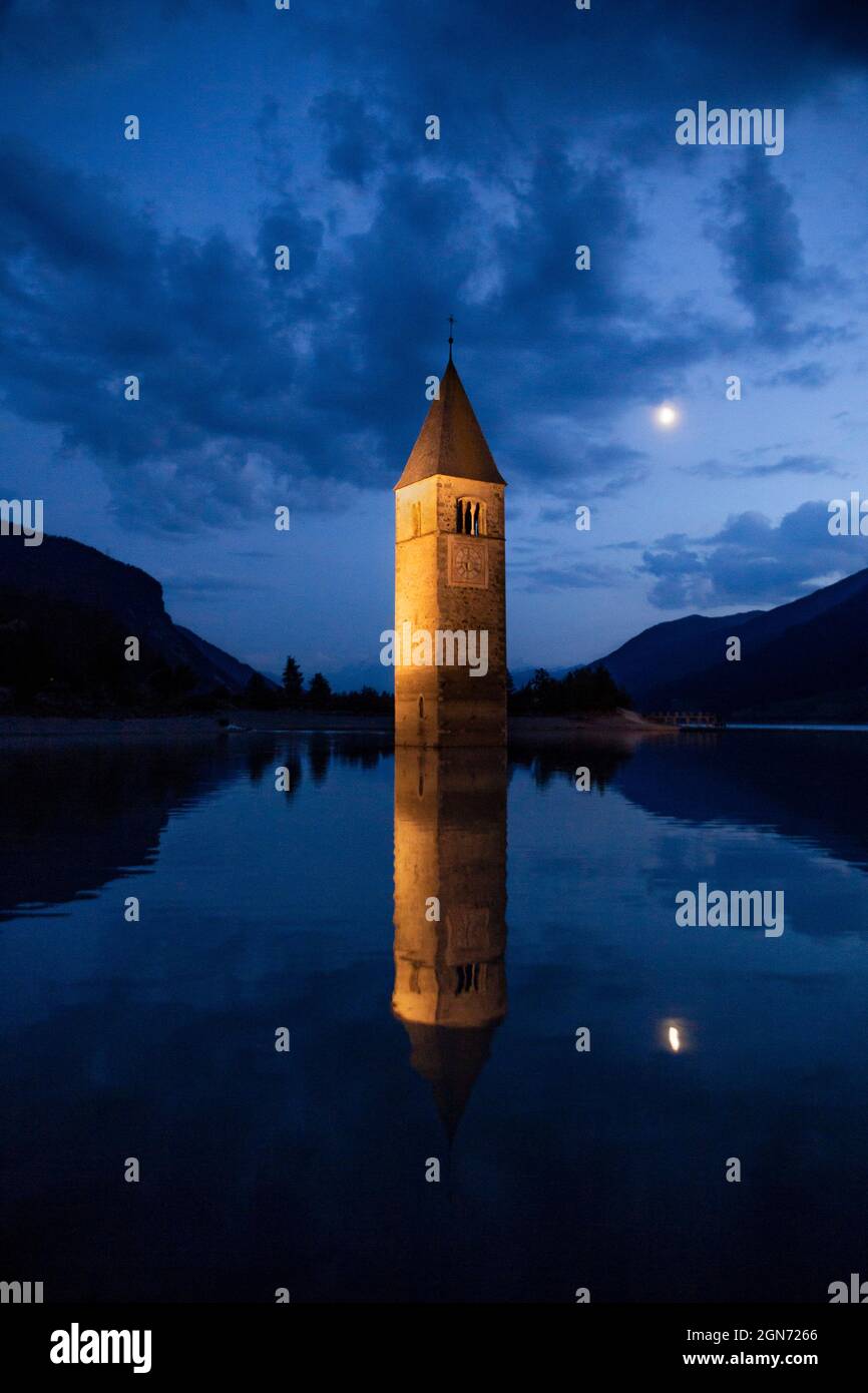 Reschensee, Italien Stockfoto