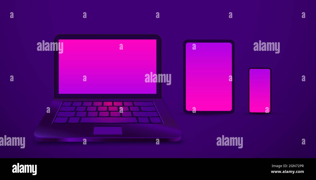 Tablet-, Laptop- und Smartphone-Geräte. Modernes futuristisches Design. Vektorgrafik Stock Vektor