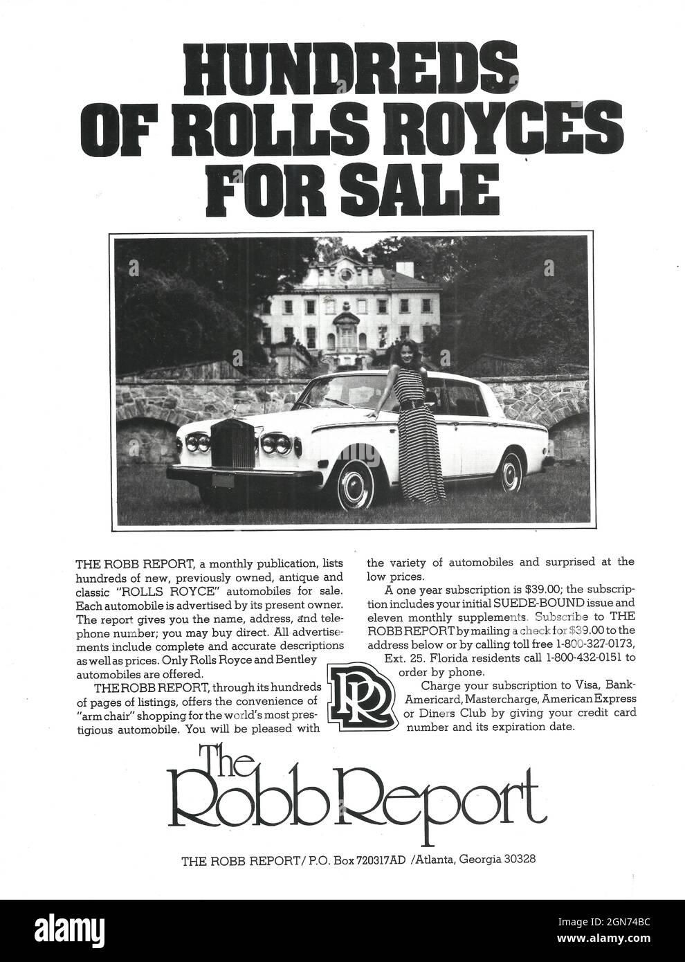 The Robb Report Rolls Royces zum Verkauf Werbespot aus Altpapier der 1970er Jahre in den 1980er Jahren Stockfoto